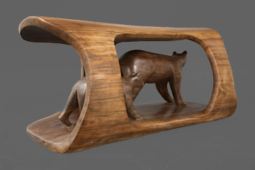 Bear and Cub Carved Within a Walnut Log