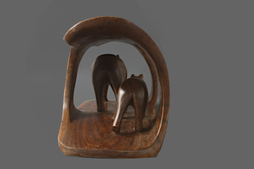 Bear and Cub Carved Within a Walnut Log