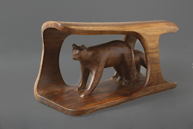 Bear and Cub Carved Within a Walnut Log
